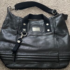 Black Pebble Grain Leather Tote Bag Silver Toned Hardware